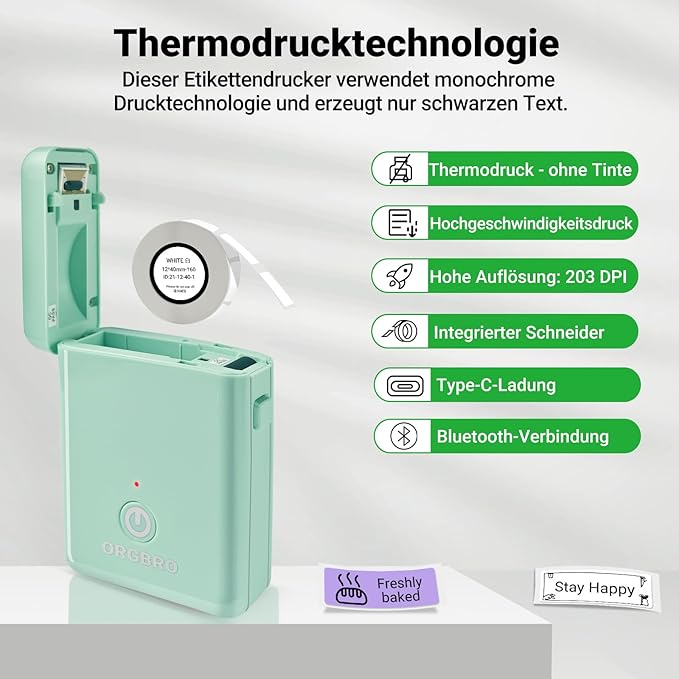 ORGBRO Label Maker Machine with Tape, X1 Portable Bluetooth Mini Label Printer, Support Pre-Cut & Continuous Label, Wireless Small Label Makers with Versatile App for School Home Office Organization