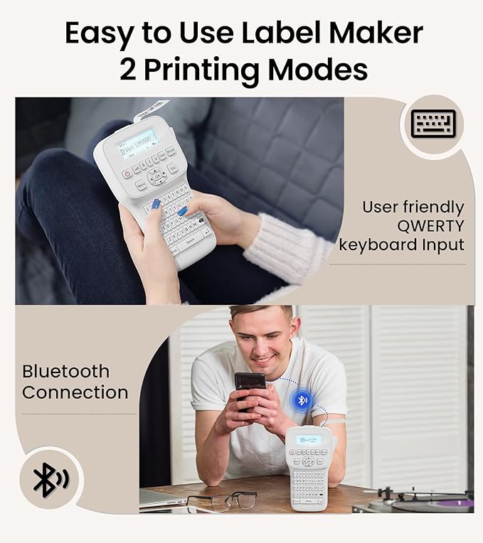 Label Maker Machine with-Tape, Handheld Label Maker with Backlit Screen & Keyboard, Portable Label Makers Rechargeable, LM1600 Bluetooth Labeler Labeling Machine for Home Office School Organization