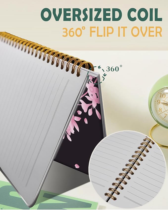 Ruled Spiral Writing Notebook,A5 Hardcover Lined College Journal for Women,Strong Twin-Wire Binding with Premium Paper,8.4" X 6",Perfect for School,Office,Home(Cherry Blossom)