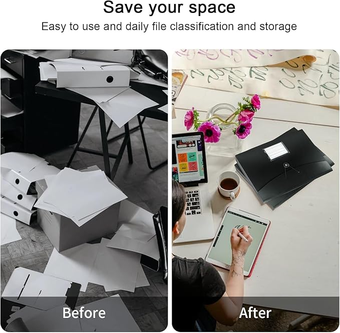 Expandable File Folders, Expanding Receipt Organizer, Accordion Folder File Folders, Important Document Organizer, Accordion Folder for Office/School/Home (Black)