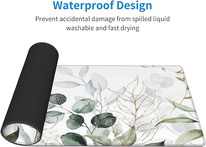 Green Gold Leaves and Branches Extended Big Mouse Pad Large,XL Gaming Mouse Pad Desk Pad,31.5x11.8inch Long Computer Keyboard Mouse Mat Mousepad with 3mm Non-Slip Base for Home Office Work