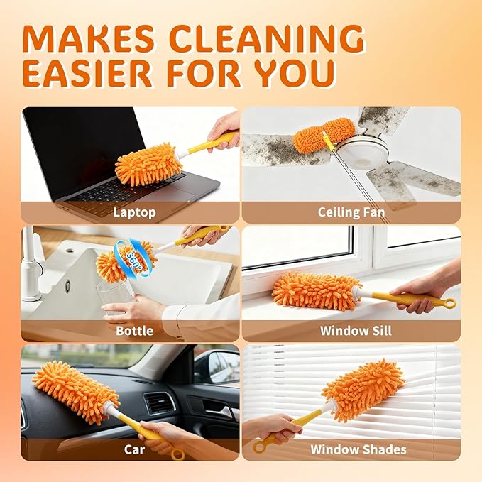 Reusable Duster Pads Compatible with Swiffer Duster, Washable 360 Dusters Heavy Duty Refills, Microfiber Dusters Refills for Swiffer 3ft 6ft Extended Handle, 2 Pack (Handle is Not Included)