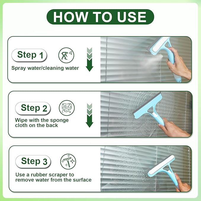 FZHZVVZPY 3 in 1 Window Cleaning Scraper, Window Squeegee with Sprayer, Window Cleaning Scraper for Windows, Walls, Car Windshields, Bathrooms, Kitchens, All-Purpose Window Cleaner Tool (White)