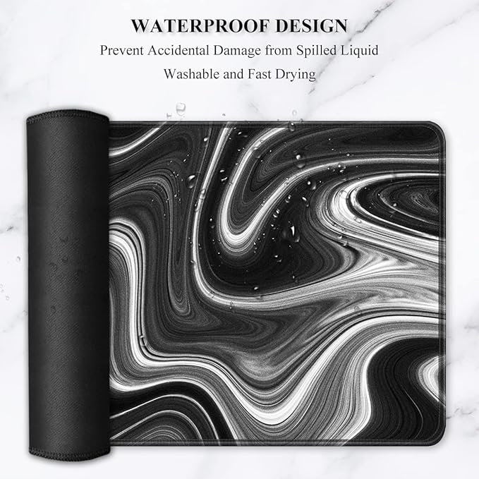 Auhoahsil Large Gaming Mouse Pad, Fluid Art Style XXL 35.4 x 15.7 in Desk Pad Stitched Non-Slip Rubber Long Computer Mousepad Thin Extended Full Size Desk Mat for Desktop Laptop Wireless Mice, Black