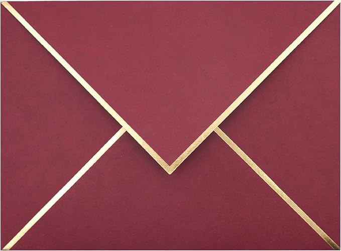 A7 Envelopes - V Flap Foil Border Luxury Mailing Envelopes for 5" x 7" Cards - for Wedding, Invitations, Baby Shower, Photos, Graduation, Birthday, Bridal Shower - 5.25" x 7.25" (Burgundy, 25 Pack)