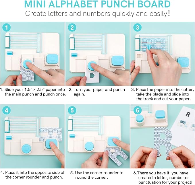 BAOFALI Mini Alphabet Punch Board, 6x4.25inch Paper Hole Punches for DIY Craft Cards Scrapbooking Party Decor,Custom DIY Crafting Projects, Banners, Signs, Cards, Creating Letters, Numbers