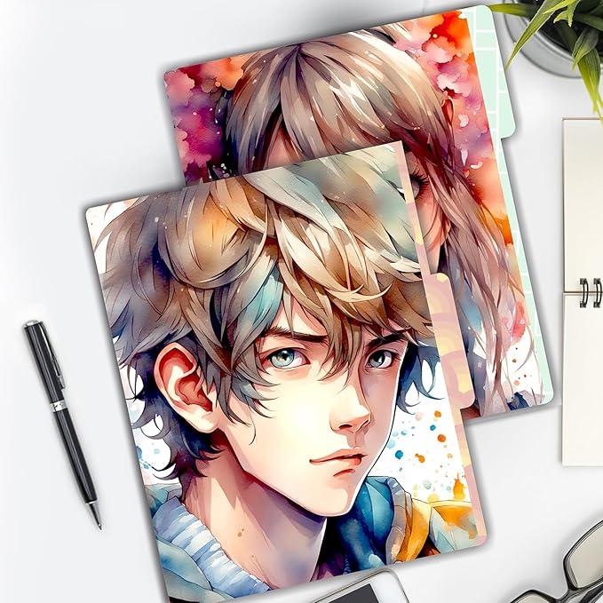 PARTH IMPEX 12 Pack Decorative File Folders, 1/3 Cut Tab with Assorted Positions, Letter Size Paper Holders (9.75” x 11.75”) Matte Finish Laminated for Office School Work - Anime Design