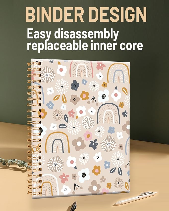 Spiral Journal Notebook for Women,A5 College Ruled Notebooks 6"x 8.4", 120 Pages Lined Journal with Premium Thick Paper,Perfect for School Office Home Gifts(cute floral rainbow)