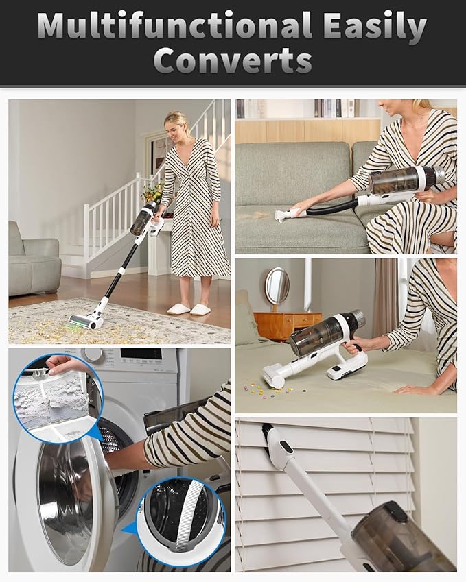 NuYupo Cordless Vacuum Cleaner, 2 Batteries 110 Mins Runtime Vacuum Cleaners for Home, 550W 45KPA 15-in-1 Stick Vacuum with Charging Dock, Handheld Vacuum Cordless for Pet Hair Carpet Hardwood Floor