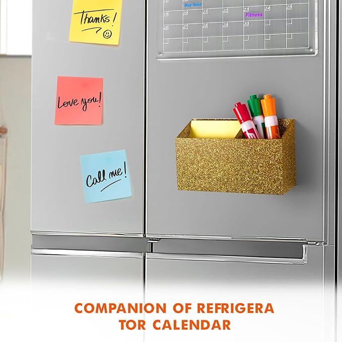 BEYGORM Magnetic Dry Erase Marker Holder for Whiteboard,Non-slip Acrylic Magnet Pen Holder for Fridge Refrigerator,Locker Organizer for Work,Locker Accessories,Pencil Cup for Desk(Gold)