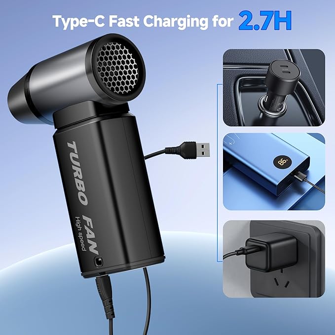 Handheld Cordless Blower, Rechargable 6 Gear Adjustable Compressed Air Duster for Cars, Keyboard,Home, Outdoor-Electric Snow Blower Turbo Jet Fan (110000 RPM,Portable,Fast Charging,Powerful,Stepless)