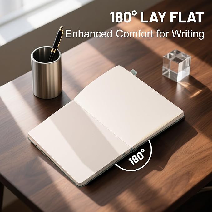 CAGIE Bullet Dotted Journal Notebook 320 Pages 100 GSM Paper Hardcover B5 Dot Grid Notebook Leather Journals for Writing Women Men Work Journaling, Green