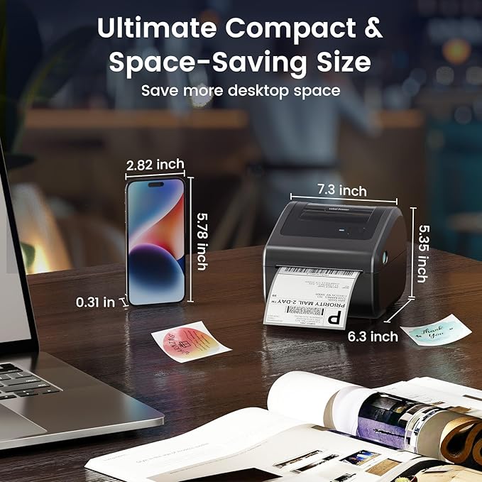 Bluetooth Shipping Label Printer 4x6 - D450BT Thermal Label Printer for Shipping Packages, Small Business, Home, Office, Compatible with Amazon, Ebay, Tiktok, Etsy, USPS