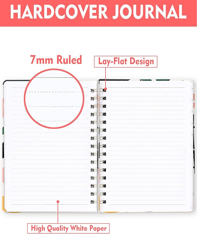 Spiral Journal Notebook for Women, Hardcover A5 College Ruled Notebook, 120 Pages, Thick Paper, Cute Lined Journal for School, Office & Work, 6 x 8.4 in(Doodle Garden)