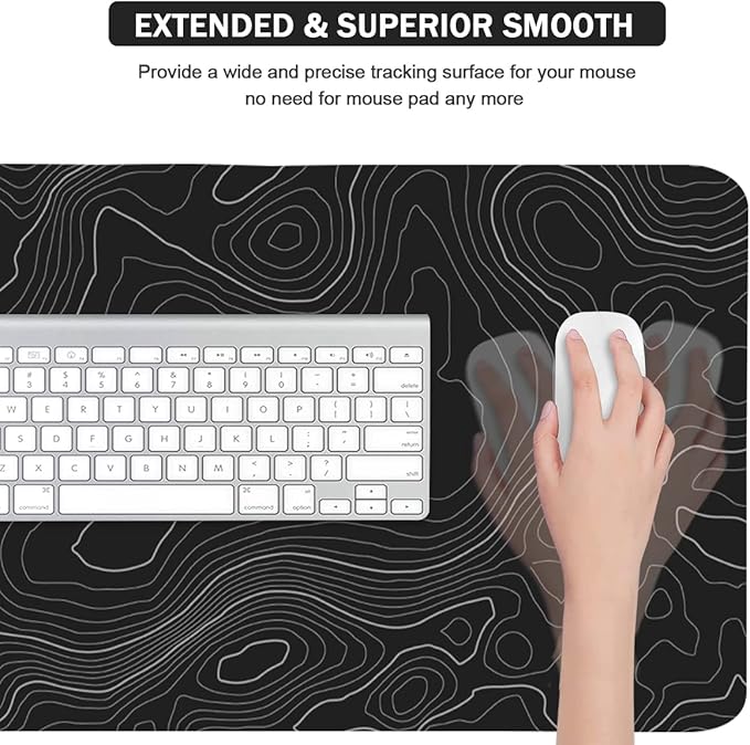 Large Mouse Pad, Extended Mouse Pad Black Desk Pad Easy Typing for Typing Office Game - Topographic Contour