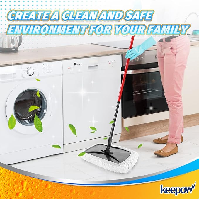 KEEPOW Reusable Mop Pads Compatible with O Cedar Hardwood Floor'N More Microfiber Mop, Mop Refill Heads Replacements for Wet and Dry Use, 15x8 Inch, 4 Pack