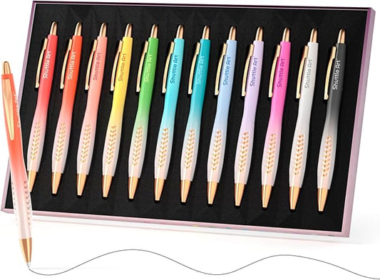 Shuttle Art Fancy Pens Gift Set, 12 Pack Colored Retractable Black Ink Ballpoint Pens, Cute Pens 1.0mm Medium Point Waterproof Elegant Gift Set for Writing Journaling Note Taking School Office Home