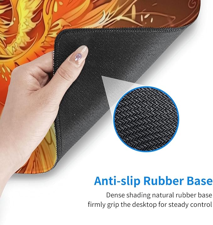 Gorgeous Phoenix Gaming Mouse Mat Extended Large XL Mouse Pad Desk Mat Non-Slip Rubber Mice Pads Stitched Edges for Office and Home,31.5 X 11.8 X 0.12 Inches