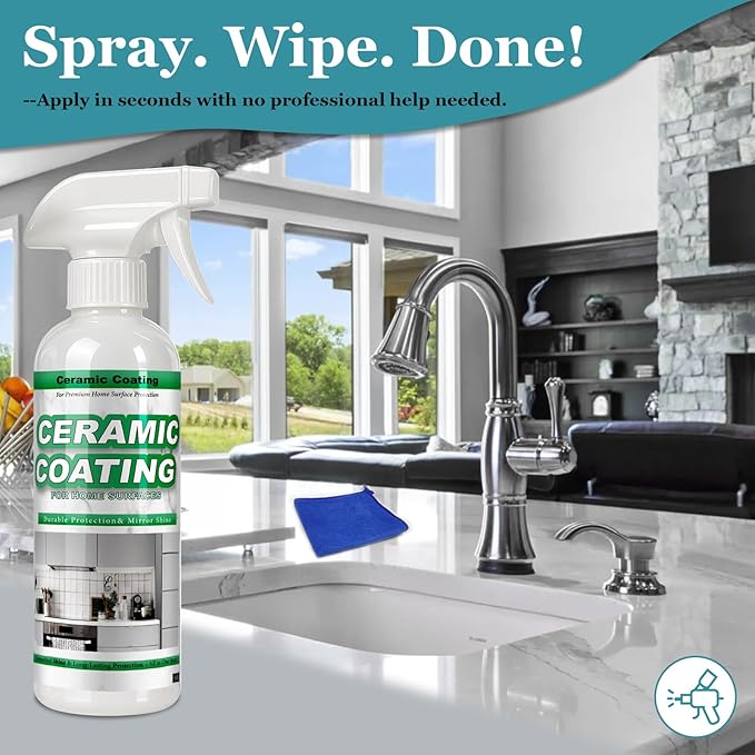 Ceramic Coating Spray for Stainless Steel and Hard Surfaces, Anti-Fingerprint, Stain Resistant, Hydrophobic Protection for Appliances, Glass, Tile, Countertops, 600ml