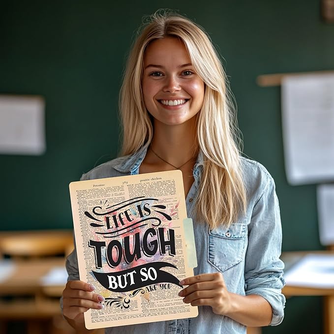 PARTH IMPEX 12 Pack Decorative File Folders, 1/3 Cut Tab with Assorted Positions, Letter Size Paper Holders (9.37” x 11.75”) Matte Finish Laminated for Office School Work - Motivational Quotes Design