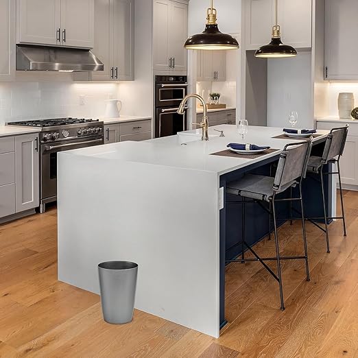 Mini Waste Basket - Durable Small Plastic Garbage Trash Can Bin - Lidless Open-Top Rectangular Slim Profile for Compact Spaces - Suitable for Home, Office, Kitchen and More (2-Pack, Silver Brushed)