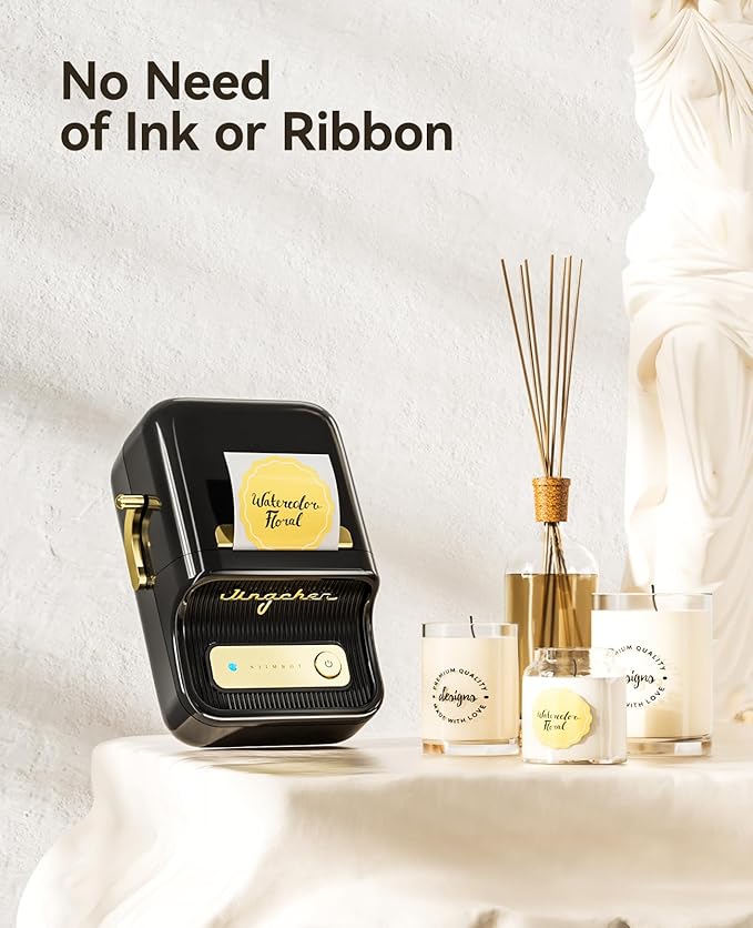 NIIMBOT B21 Label Maker Inkless Bluetooth Label Printer, 2 Inch Portable Thermal Sticker Maker for Small Business, Address, Logo, Clothing, Mailing, Candles, Jewelry, Sticker Printer for Gift, Black
