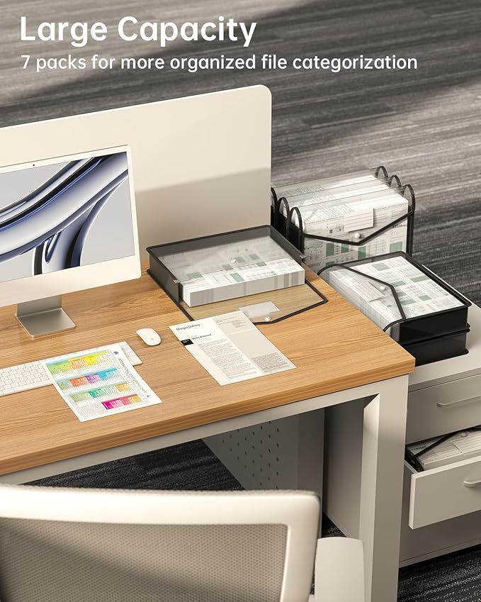 Plastic Expanding File Folder, Transparent envelopes with Snap Closure, No Dividers, Large Capacity, Black File Folder Organizer Holder, Bills&Taxes, Letter/A4 Size for School/Office/Home-7 Pack