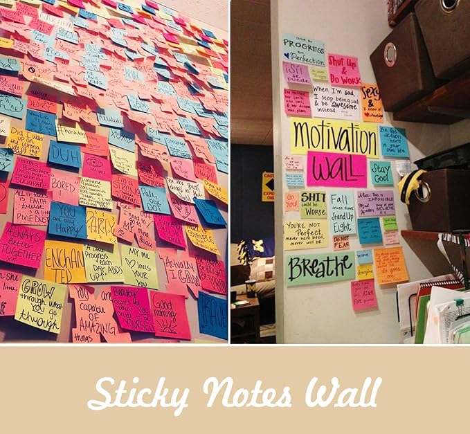 Sticky Notes Large 1000 Sheets,3 x 5'' Self-Stick Note Pads,Bright Colorful Sticky Notes 76x127mm,Super Sticking Memo Pads Clean Removal,Easy to Post Sticky Pads for Office Home School,10 Pack