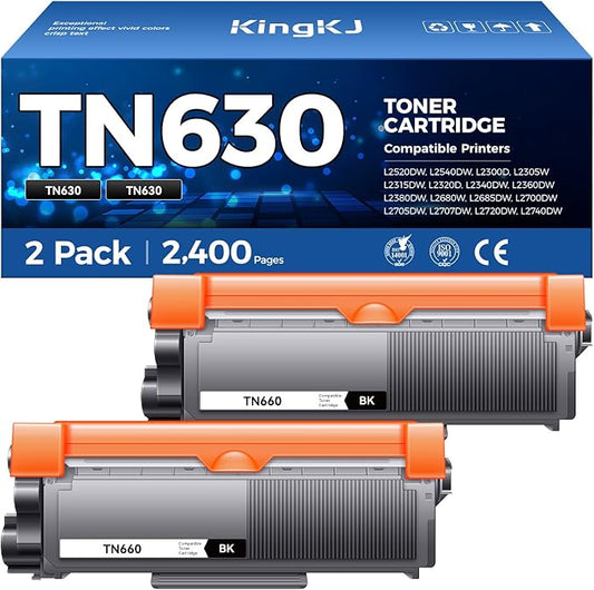 TN630 Black Toner Cartridge 2-Pack Replacement Compatible for Brother TN-630 TN660 Toner HL-L2380DW HL-L2320D HL-L2340DW DCP-L2540DW MFC-L2700DW MFC-L2720DW HL-L2300D HL-L2360DW MFC-L2740DW Printer