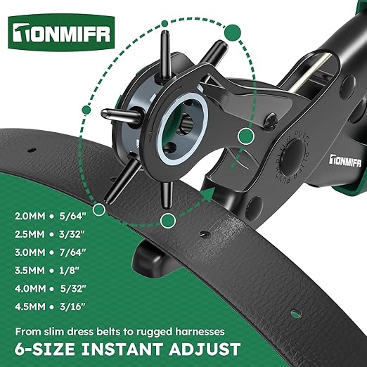 Professional Leather Hole Punch Plier - Tonmifr Heavy Duty 6 Sizes Belt & Watch Band Hole Puncher Tool, Leather Craft Tool for Belts, Handbags, Straps, Cardboard, Precision Ground Punches with Non-Sli