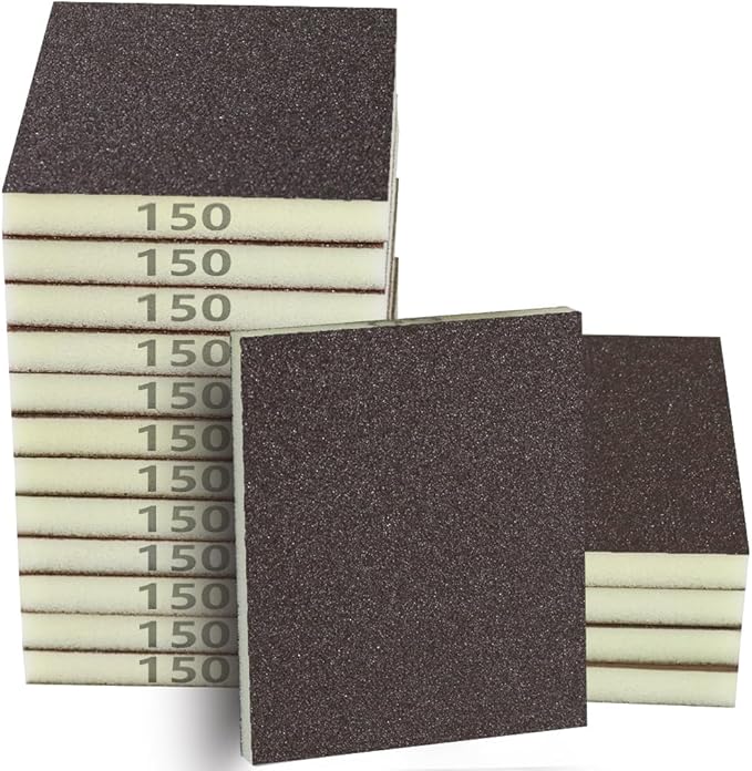 16PCS 150 Grits Sanding Sponge Medium Coarse Sanding Block, Washable and Reusable Wet Dry Sandpaper Sponge， Sander Sponges for Wood Drywall Metal Wood