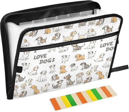 Gredecor Adorable Dogs and Bone Expanding File Folder 13 Pockets Puppy Aniamals Expandable Filing Folders Accordion Document Files Organizer for A4 Letter Size Paper