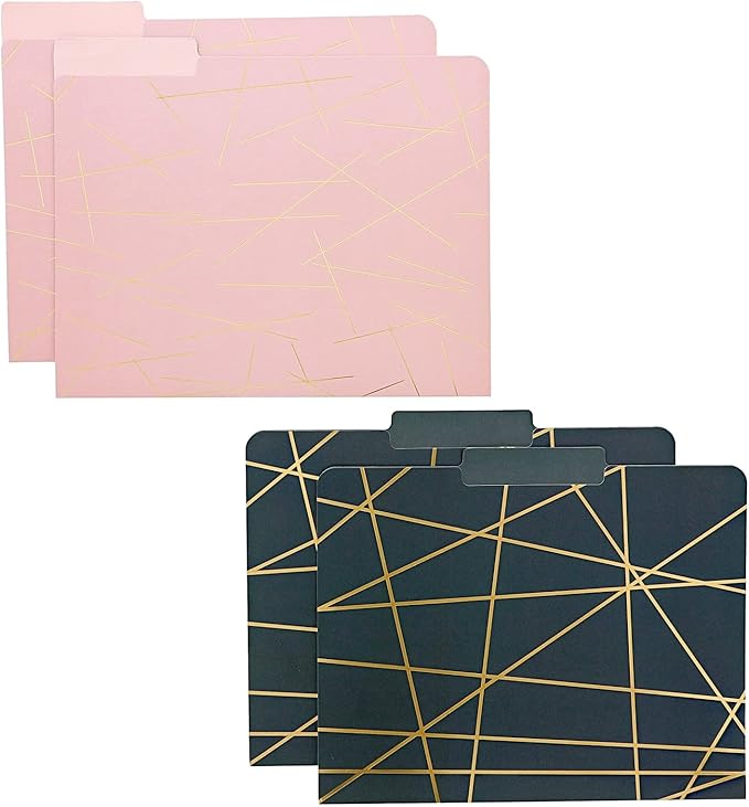 Paper Junkie Decorative File Folders - 11.5 x 9.5 in, Pink Pack of 12 - Cute Geometric Accents & Gold Foil 1/3 Tab - Pretty Colored folders for Office Supplies & School