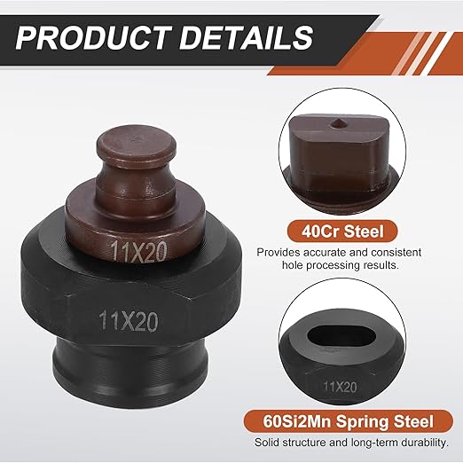 HARFINGTON Hydraulic Hole Punch Die 11x20mm Oval Hole 40Cr Steel Electric Punching Kit for MHP-20 JP-20 Electric Punching Machine, Burgundy & Black