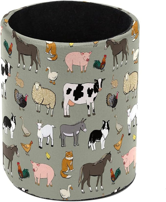 Pencil Cup Holder Desk Organizer, Pen Pot Pen Holder Container Desktop Stationery Organizer Table Flower Pot Makeup Brush Holder, Farm Animals Seamless Vector
