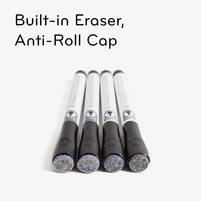 U Brands Fine Tip Dry Erase Markers with Eraser, Whiteboard Markers, Low Odor, Black, Set of 12