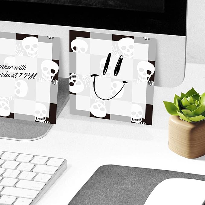 Sticky Notes, 2 Pads, 3x3 inches, Cute Colorful Fun Self-Stick Note Pads, Easy Post, Strong Adhesive Notepad Skull Checkerboard