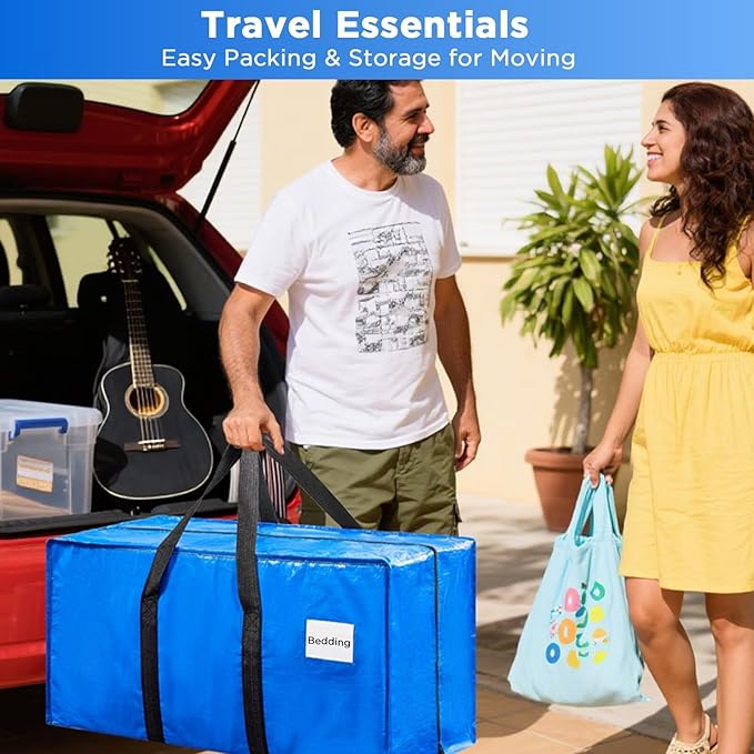 Extra Large Moving Bags Heavy Duty Storage Bags with Zipper Handles, BETU 8 Pack Clothes Storage Totes Bins Packing Moving Boxes, Moving Supplies for College Dorm Essentials, Space Saving, Blue