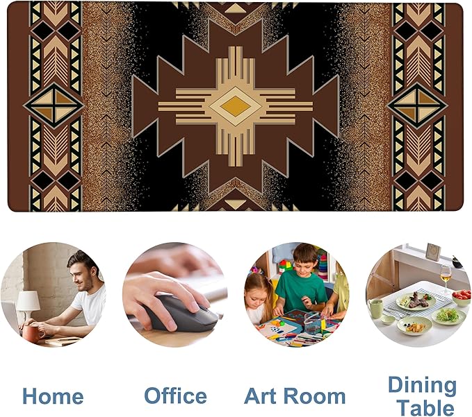 Large Mouse Pad Aztec Pattern Gaming Desk Pad Computer Keyboard Non-Slip Waterproof Mouse Mat with Rubber Base and Stitched Edges Entertainment Office Writing Desk Mat 35.4 x 15.7 Inches