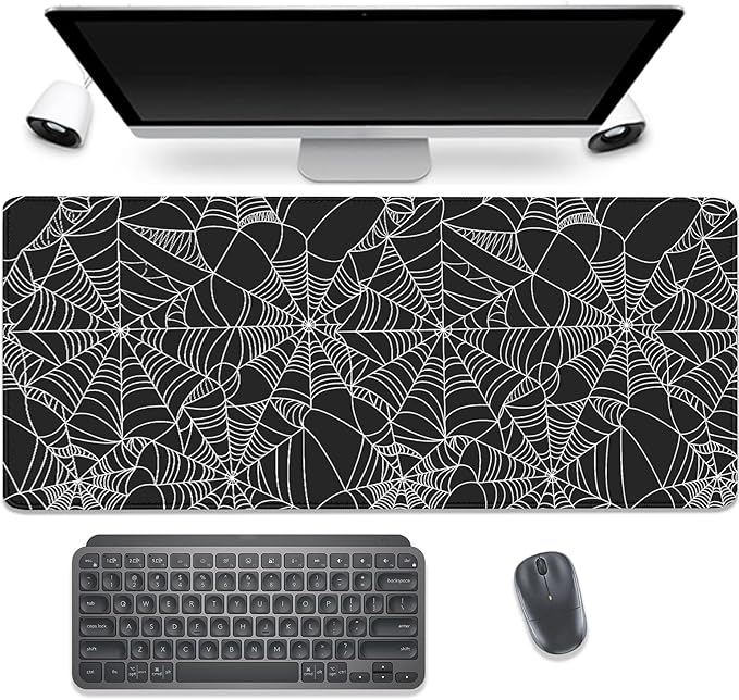 Black Spider Web Desk Pad Mouse Pad,Large Gaming Mouse Mat with Stitched Edges,Non-Slip Waterproof Rubber Base Mousepad for Office Work Home Desk Mat(27.5X11.8 in)