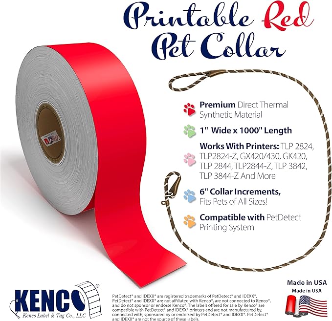 Printable Pet Collars Compatible with Various Printers and Software (RED)