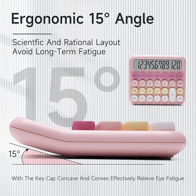 VEWINGL Mechanical Switch Calculator, 12 Digit Large LCD Display and Buttons, Great for Everyday Life and Basic Office Work, with Battery