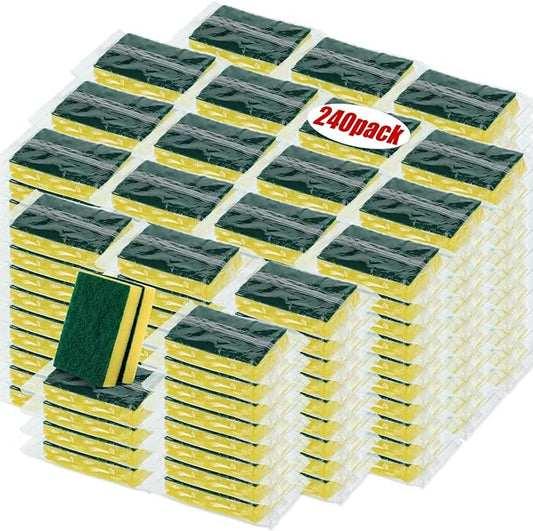 Tanlade 240 Pcs Individually Wrapped Sponge Dishwashing Sponge Bulk Non Scratch Scrub Sponges Kitchen Scouring Pad for Household Cleaning Rental Dishes Hotel Apartment Car (Yellow,Green)