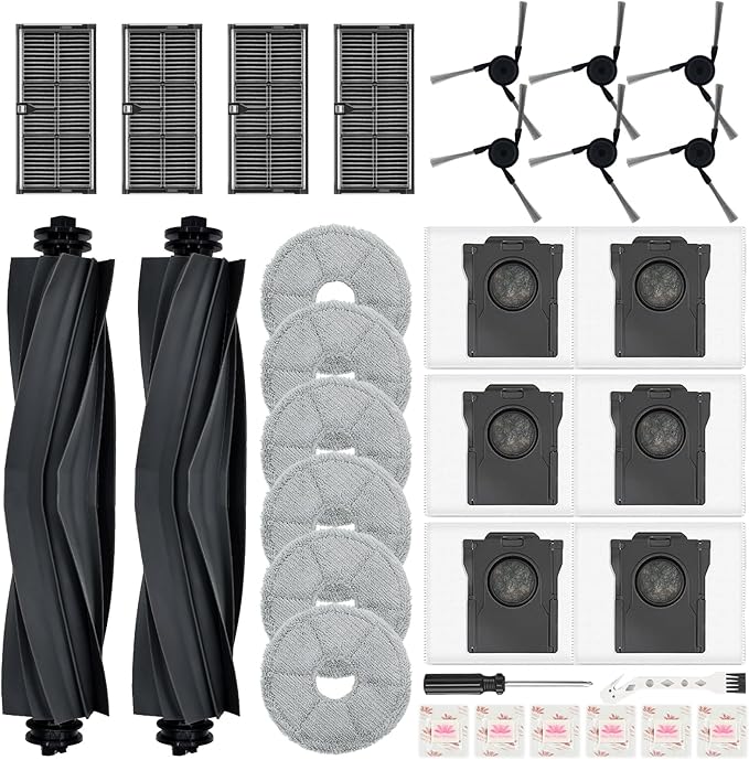 32 Count Replacement Parts for Dreame X40 Ultra/X40 Master/L10s Ultra Gen 3/L40 Ultra & Mova P50 Pro,2 Main Brushes,4 Filters,6 Mop Pads & Dust Bags & Scented Tablets & Side Brushes,1 Cleaning Brush