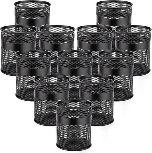 Segarty Pen Holder for Desk, 12 Pack Black Pencil Cup, Metal Desktop Pens Organizer, 3.3 x 3.9 inch Pencils Holder for Office Supplies Organization, School Classroom, Brush Storage