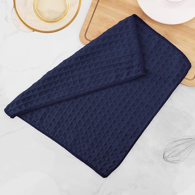 Homaxy Microfiber Waffle Weave Kitchen Dish Cloths, 12 x 12 Inch Ultra Absorbent and Solid Color Dish Towels for Kitchen Fast Drying Dishcloth for Washing Dishes, 12 Pack, Navy Blue