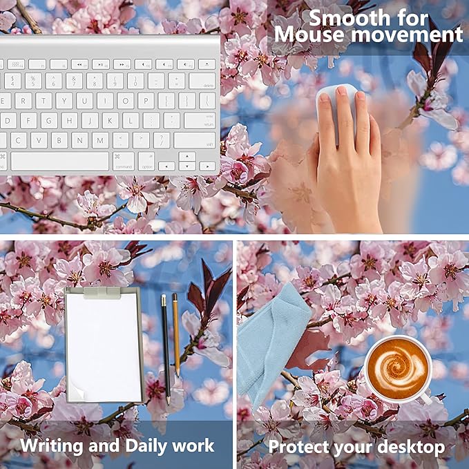 MIOAOSRT Desk Mat,Beautiful Blooming Flower Large Gaming Mouse Pad with Stitched Edges,Non-Slip Computer Mouse Pad for Desk,Extended XXL Keyboard and Mouse Pad 35.4x15.75 in