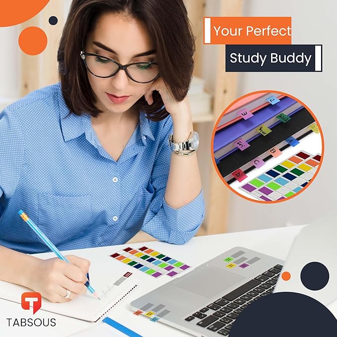 Tabsous 576 Sticky Tabs - Repositionable, Writable Index Tabs & Page Flags for Books, Files, and Notes - Transparent Colored Markers for Organizing, Highlighting, Classifying Documents (08 Colors)