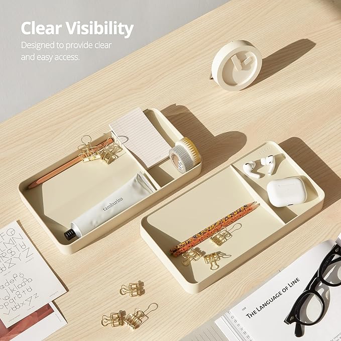 BLUE GINKGO Desk Tray – Korean-Made Organizer for Notes, Pens, Pencils, and Accessories (Double-sided, Beige)