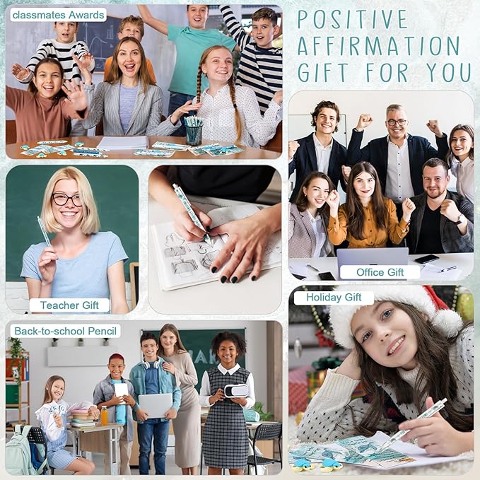 60 Sets Christmas Inspirational Gifts Turtle Pencils Bulk 6 Styles 0.7 mm Mechanical Pencils with Erasers Positive Cards for Xmas Holiday Student Teacher Coworker School Office Supplies